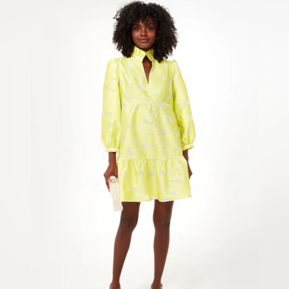 Tuckernuck Lemon Yellow Long-Sleeve Tiered Mini Dress